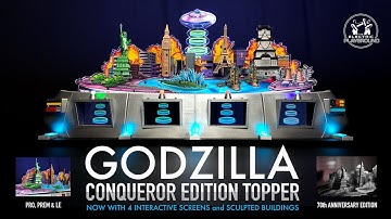 Godzilla Conqueror Edition Pinball Topper - Now with 4 Interactive Screens & Sculpted Buildings