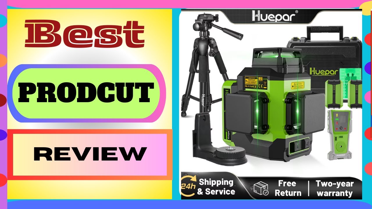 Huepar LS03CG 3D Cross Line Laser Level Set 2pcs Lithium Batteries 12 Lines Osram Self-Leveling