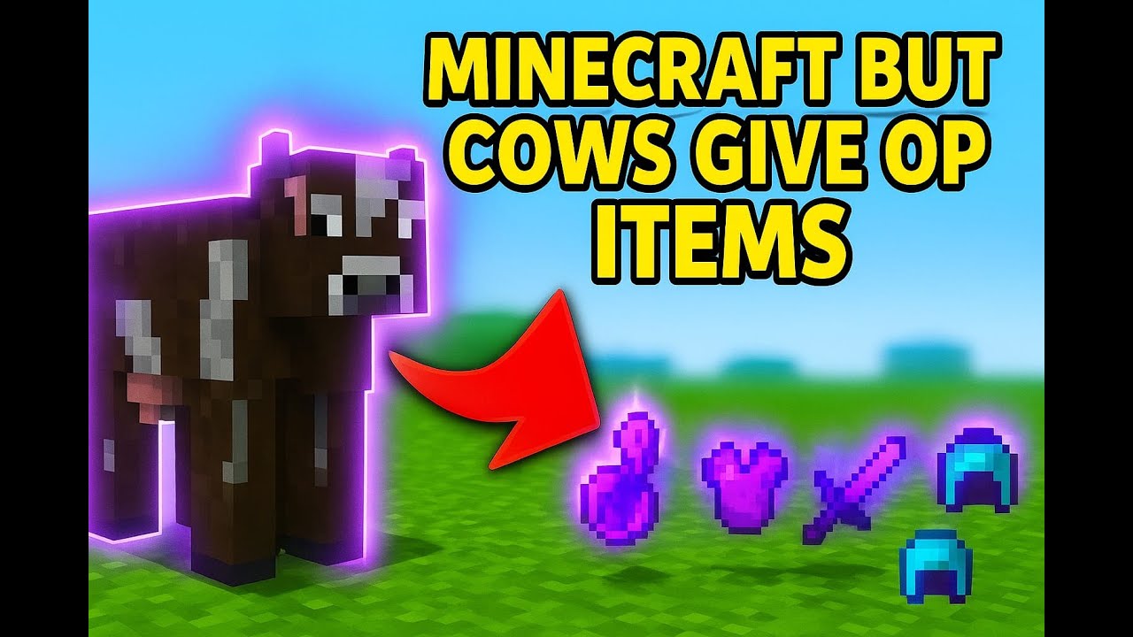 Minecraft But Cows Give OP Items! 🔥 (Super OP Loot Challenge)