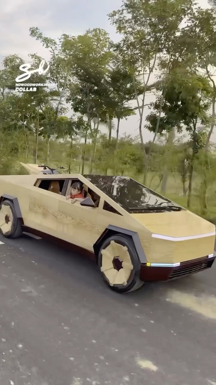 Even the seats are made out of wood! ? #cybertruck #tesla #supercars