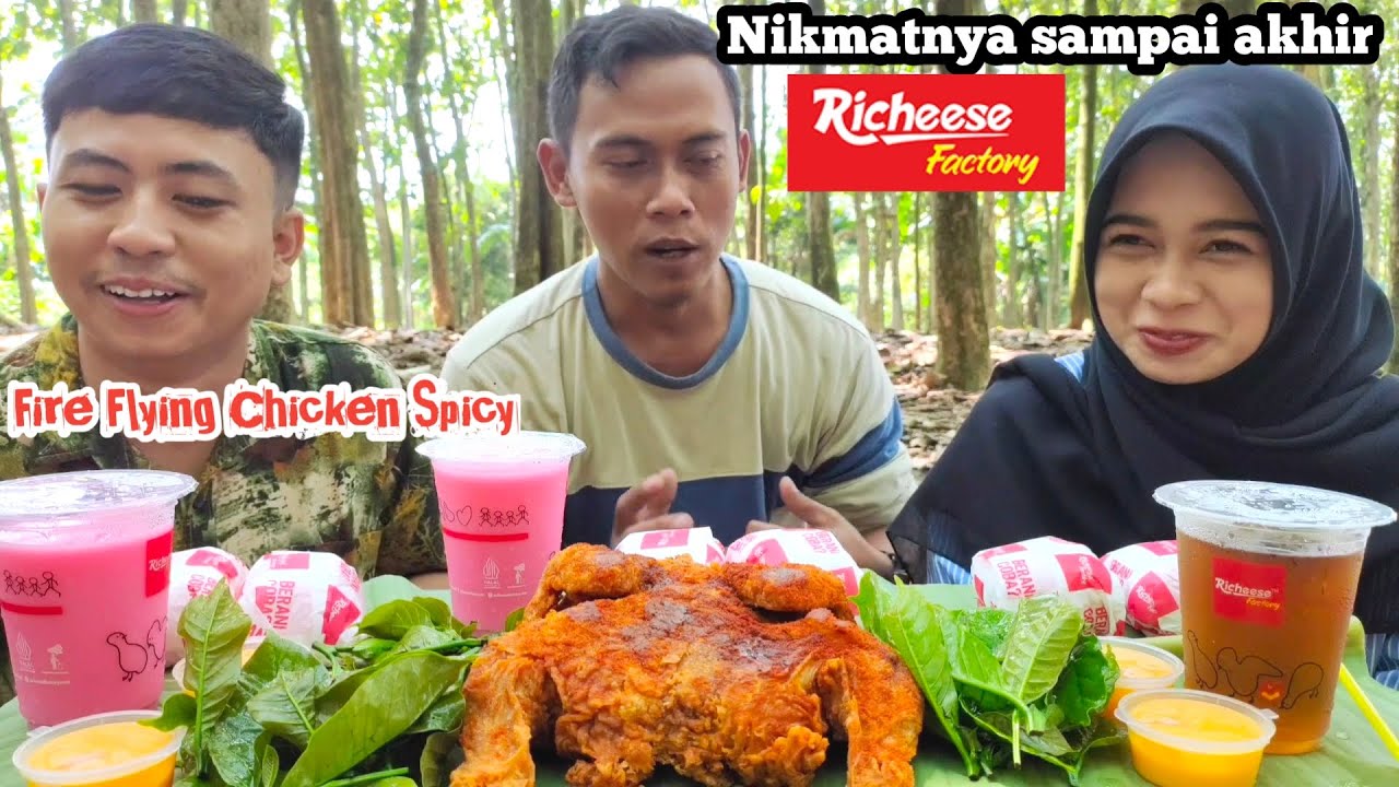NIKMATNYA SAMPAI AKHIR || MUKBANG AYAM UTUH RICHEESE FIRE FLIYING CHICKEN SPICY+LALAPAN PUCUK KOPI