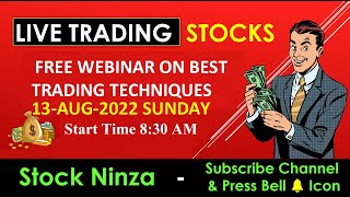 FREE WEBINAR  -13 AUG BEST TRADING TECHNIQUES  | Nifty live Trading  Bank Nifty live Trading| Option