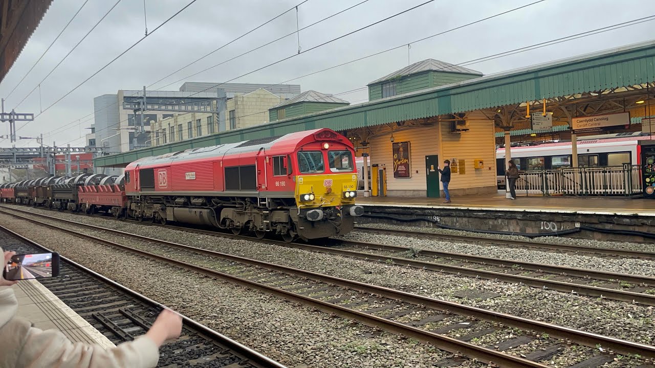 Trains at Cardiff Central including 66190 Martin House, 66659, 66651, 170s, 387s, turbos (18/02/26)