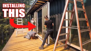 Couple STRUGGLES installing *HUGE* SLIDING GLASS DOORS #diy #building