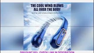 1PCS 5 Gears Hanging Neck Fan 720 ° Circulating Air Outlet Smart Digital Display 7000mAh Long Batter