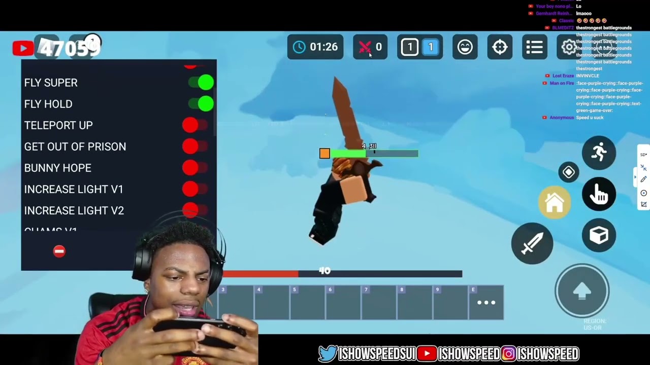 IShowSpeed hacks in roblox bedwars