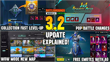 BGMI 3.2 UPDATE IS HERE || NEW COLLECTION FEATURES FAST LEVEL UP, FREE EMOTES, FREE REWARDS,