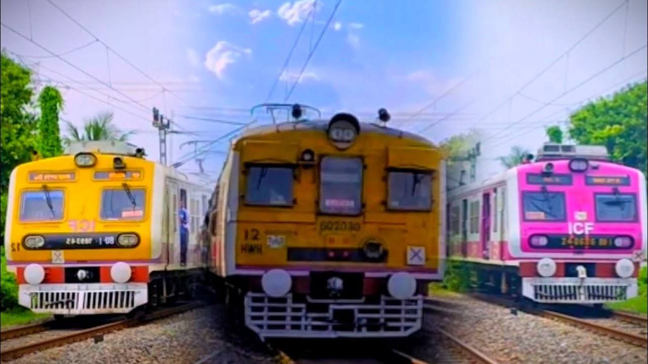 Indian Different Types Colourful Local Train Arrived & Departure For Balagarh Railway Station.
