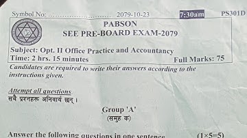 Latest Account Question for SEE from PABSON,Pre Board Exam 2079, Bhaktapur