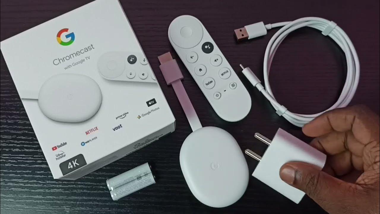 Chromecast with Google TV Unboxing Components Remote, Power Adapter