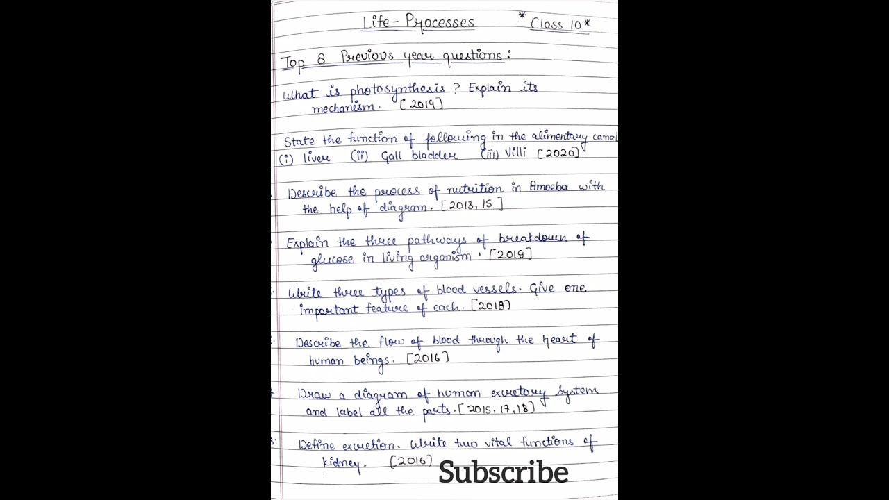 Class 10 Life Processes Important Question Previous Year Science Short Class10