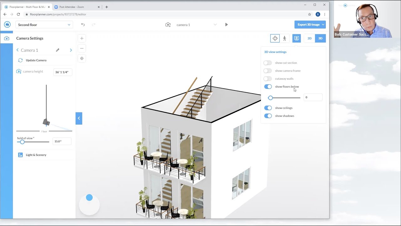 Create 2d and 3d floor plan and rendering using floorplanner by