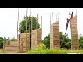Build flyover water slide from top bamboo resort house go Swimming pool [part 1]
