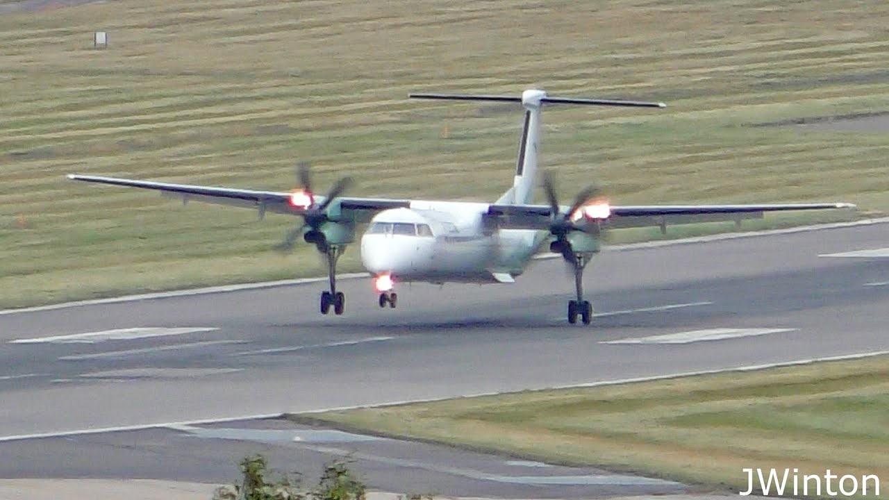 (4K) Wideroe Dash8 Long Flare on Landing at Aberdeen Airport