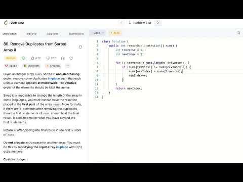 LeetCode 80. Remove Duplicates from Sorted Array II 中文解题思路 Java #twopointers
