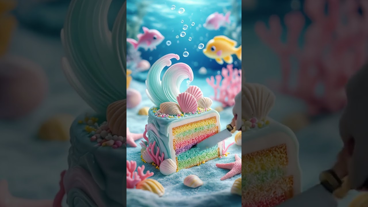 Rainbow Ocean Cake Slice! 🌊🐠 ASMR Magic