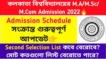 Calcutta University🔥: PG Admission Schedule 2022: Second Selection List: Important Update!!