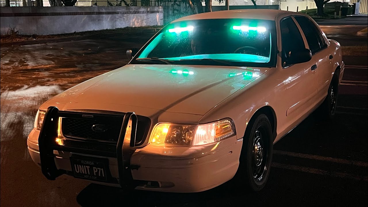 Green and white emergency lights on the Crown Victoria YouTube