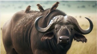 Oxpecker made buffalo pee after cleaning his ear | symbolic relationship #buffalo #oxpecker