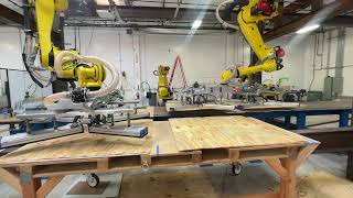 Side View Video of Plywood Core Station Dual Robot Layup Motion