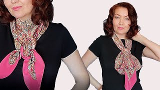 How to style a large silk scarf. 4 NEW ways to wear your big square scarf. Neck scarf step by step.