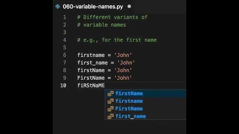 Identifier names (names of the variables and functions, for example)