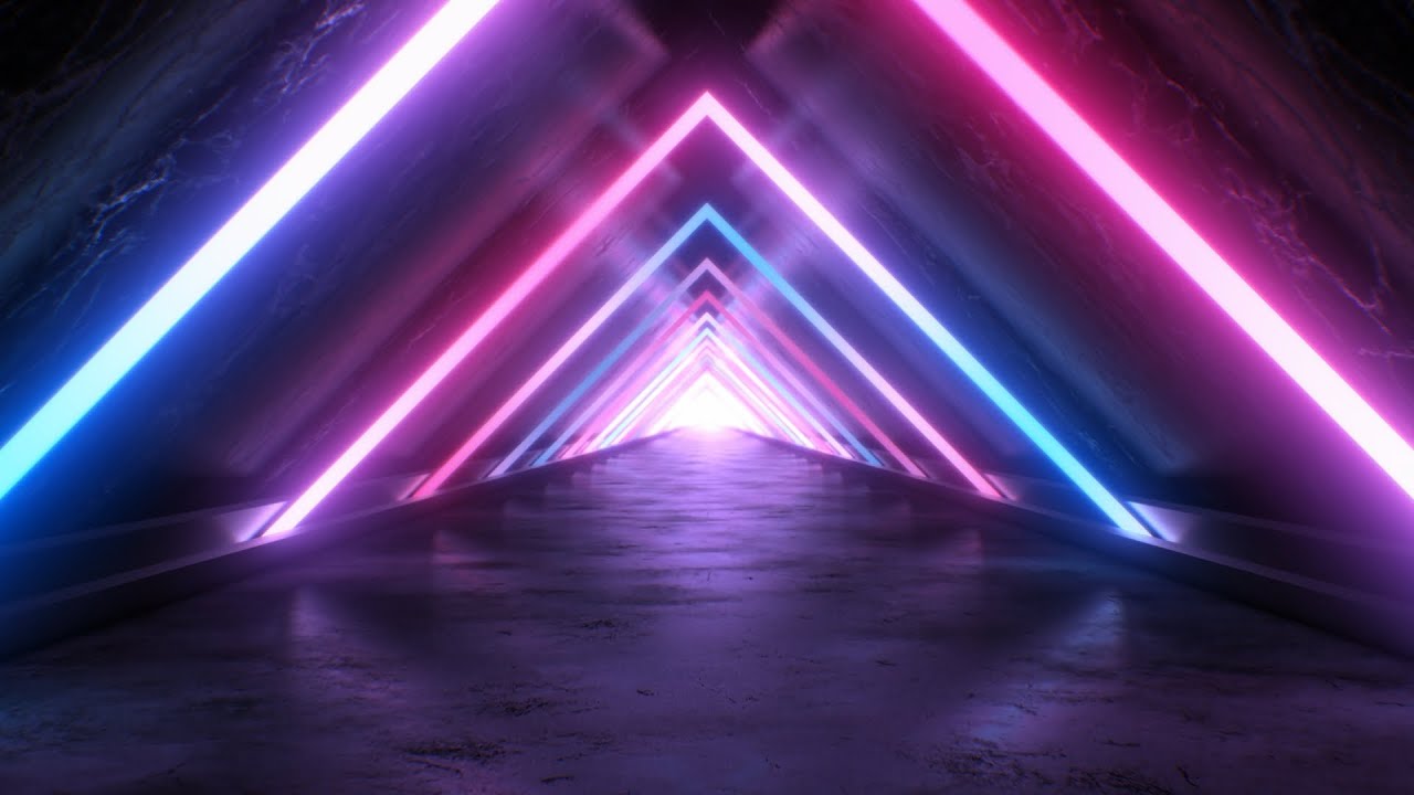 Abstract Neon Triangle Tunnel and Aesthetic Pink Blue Glow Reflection