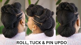 #naturalhair #viralhair NATURAL HAIR STYLE| BEAUTIFUL ROLL, TUCK & PIN STYLE ON TYPE 4 HAIR