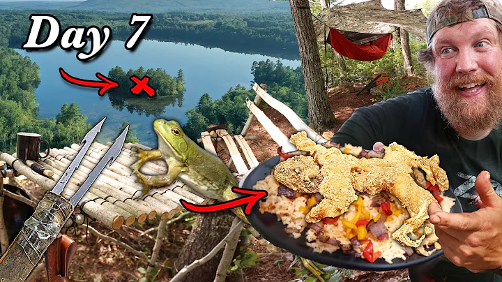 Spear Fishing Whole Bull Frog Catch, Clean & Cook - Day 7 of 7 Day Island Survival Challenge Maine