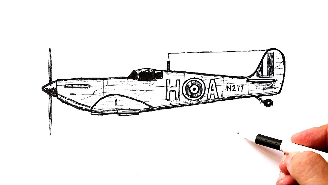 Premium Vector | Aircraft supermarine spitfire mk 1 wwii fighter coloring  page black white illustration line draw