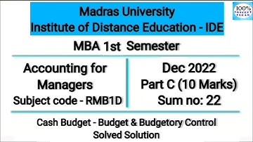 Madras University IDE | MBA 1st Sem | RMB1D | Dec 2022 - Part C(22) | Accounting for Managers| Tamil