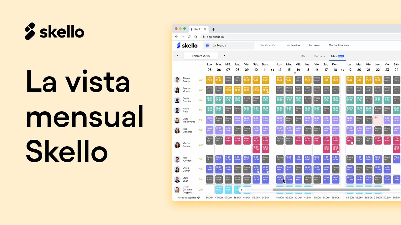 La vista mensual Skello