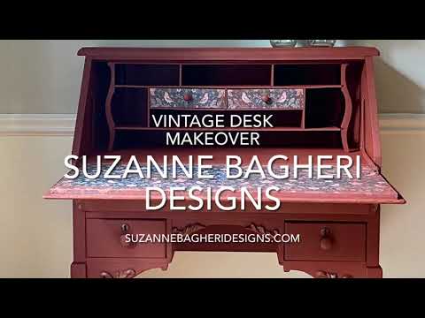 Vintage Desk Makeover! How To Use Chalk Mineral Paint, Decoupage Paper and Wax!