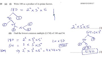 0580/43/O/N/17 (IGCSE)  Paper 43 Q10a- Prime Factors, LCM & HCF
