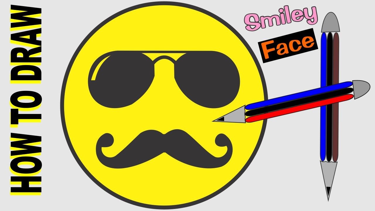 How to Draw a Cool Smiley Face With Sunglasses And Mustache  YouTube