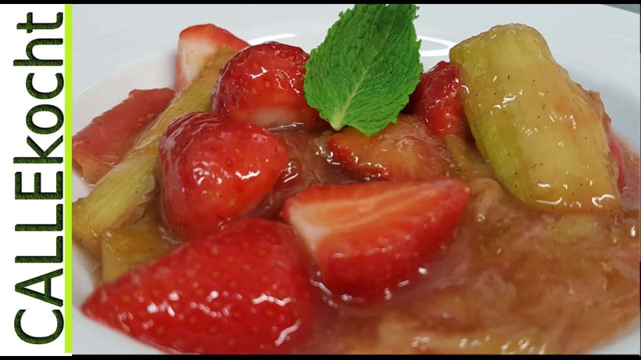 Erfrischender Rhabarberkompott mit Erdbeeren selber kochen - Rezept ...