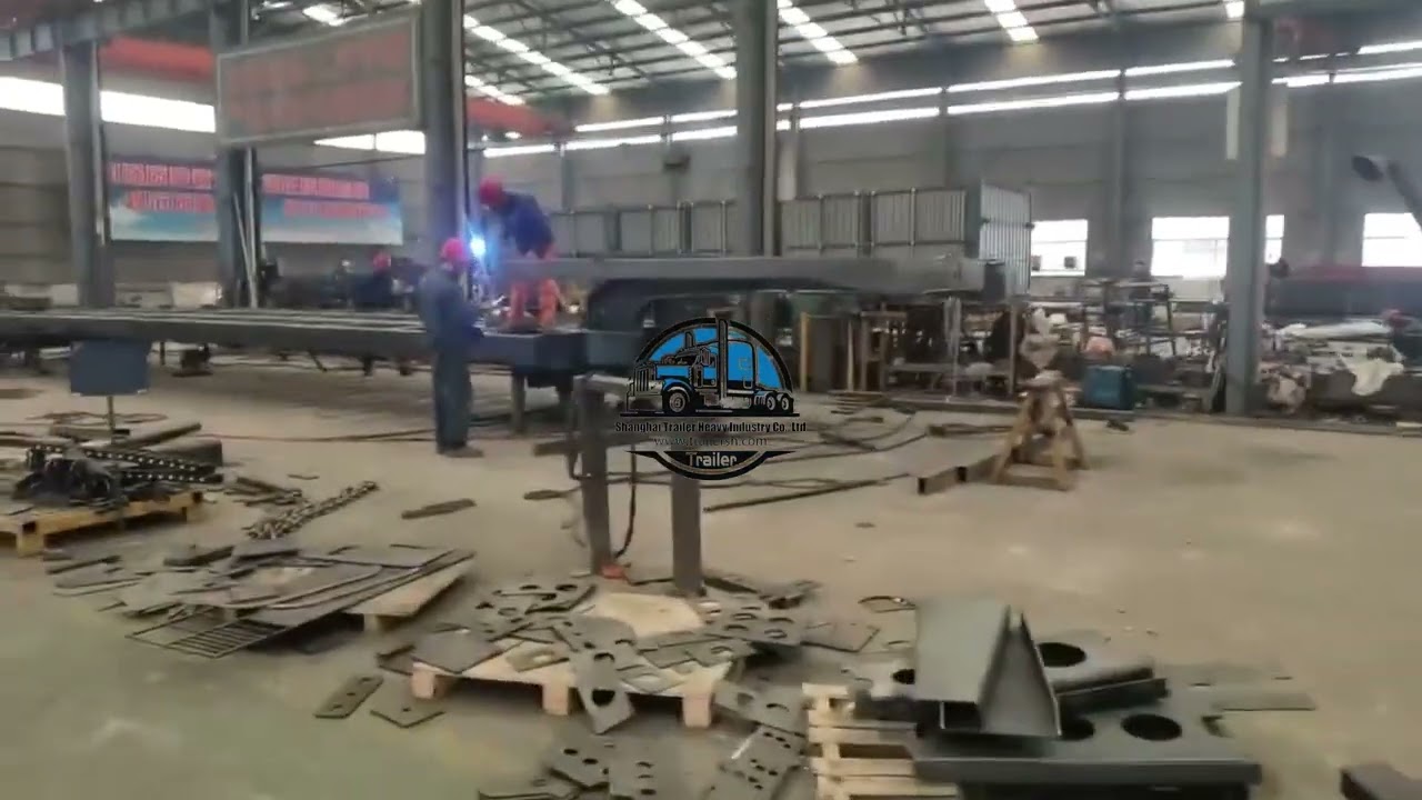 Multi-axle low-bed semi-trailer production workshop, new flat bed trailers for sale, flatbed trailer