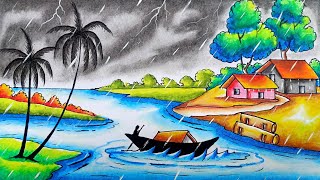 rainy season drawing/rainy day drawing/বর্ষাকালের দৃশ্য আঁকা/বর্ষাকালের দৃশ্য/borshakal drawing