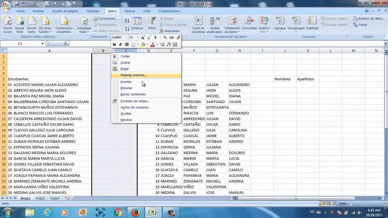 Como Separar Nombres Y Apellidos En Excel Pamateriales Youtube