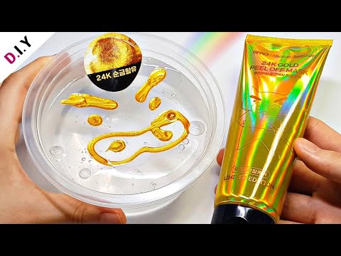 SLIME) 클리어슬라임에 부리부리 필오프팩 넣기🏆 (+ 24K 순금 함유!!) | 진.짜. 골드펄 액괴 | Slime + Gold peel off mask スライム+ブリブリ