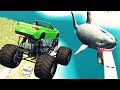 Beamng Drive - Jumping from springboard into mouth of huge shark (jumping crashes, big megalodon)