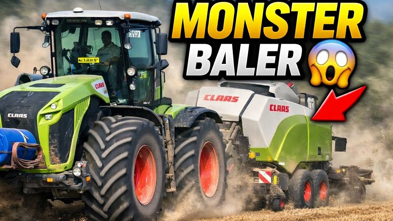 Monster CLAAS Tractor with Giant Baler in Action 
