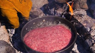 焚き火ハンバーグとフライフィッシング