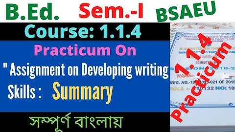B.Ed. Course:1.1.4 Assignment on Developing writing skills - Summary /1st Sem./ BSAEU