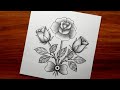 Rose drawing  valentines day special drawing  how to draw rose flower with pencil sketch