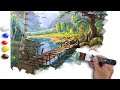 Acrylic Painting Nature Scenes Wooden Bridge In The River Time Lapse JMLisondra