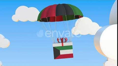 Carton with Flag of Kuwait Falls with a Parachute | Motion Graphics - Envato elements
