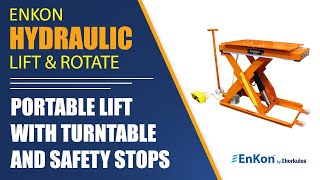 v1113 03 enkon portable hydraulic scissor lift table detents rotate turntable safety stop foot pedal