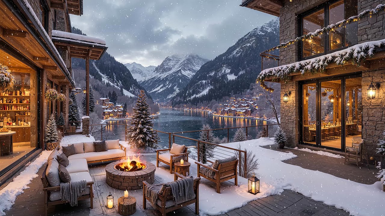 Relaxing Jazz Instrumental Music ❄️ Smooth Winter Jazz at Terrace Coffee Shop for Work, Deep Rest