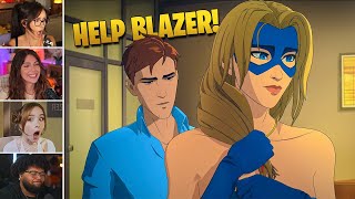 Streamers Help Blonde Blazer Zip Her Dress, Dispatch